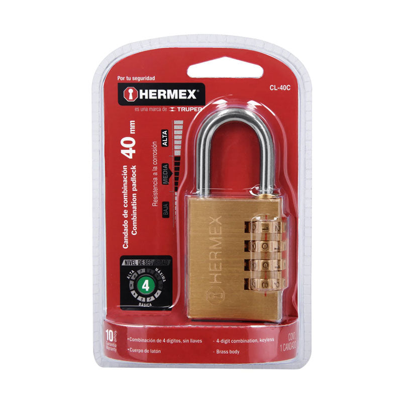 Candado De Combinación 40 Mm Cuerpo De Latón En Blíster