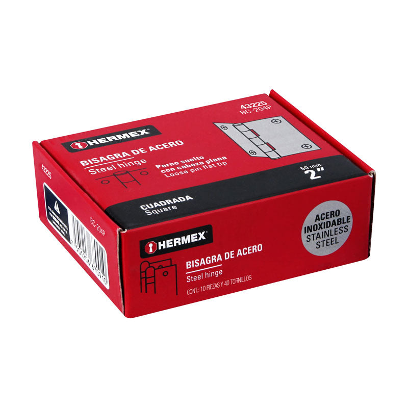 Bisagra Cuadrada 2" Acero Inox, Cabeza Plana, Hermex