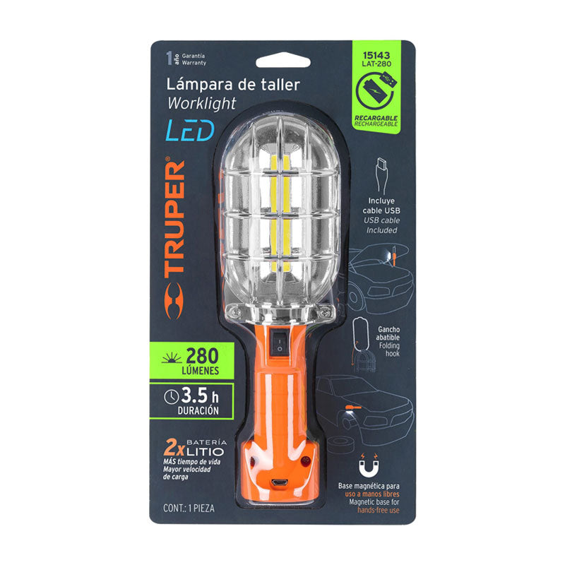 Lámpara Led 280 Lm De Taller, Recargable, Truper
