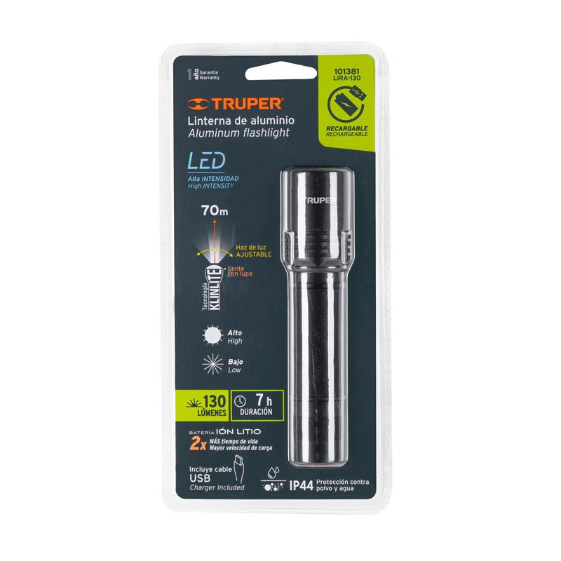 Linterna De Aluminio 1 Led 130 Lm Recargable 101381, Truper - Tool Ferreterías / Ferretodo - Herramientas y material de construcción.