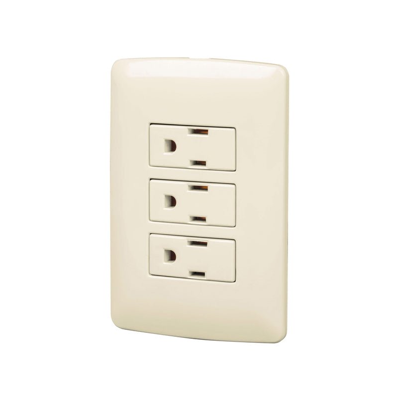 Placa Armada 3 Contactos Aterrizados Marfil Línea Italiana Volteck - Tool Ferreterías / Ferretodo - Herramientas y material de construcción.