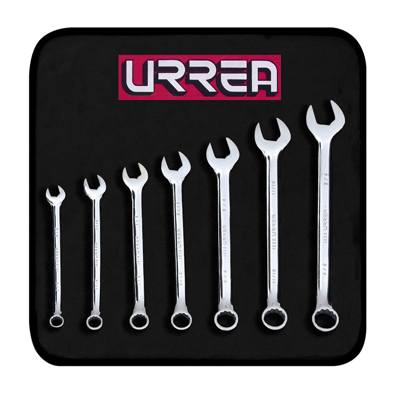 Juego de 7 llaves combinadas pulido espejo 12 puntas, pulgadas, 1200H Urrea