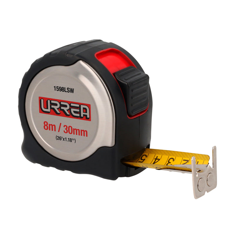 Flexómetro con carcasa de acero inoxidable 8 m x 30 mm, 1598LSW Urrea