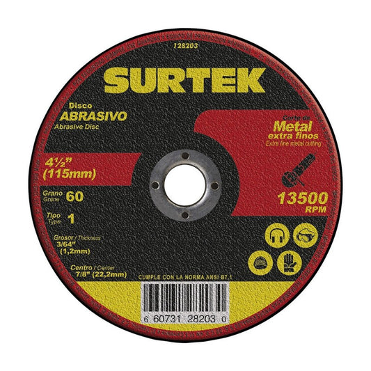 Disco abrasivo tipo 1 para metal de 4 1/2" x 1.2 mm, 128203 Surtek