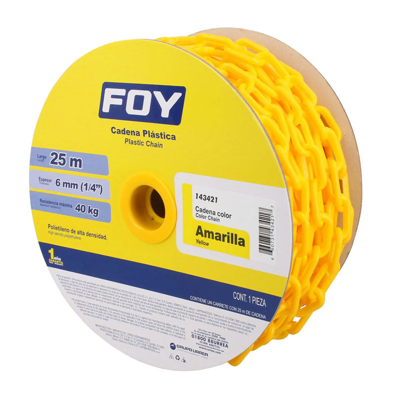Cadena plástica calibre 6 mm de 25 m, color amarillo, 143421 Foy