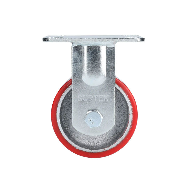 Rodaja de fierro con poliuretano rojo fija de 4", RP10F Surtek