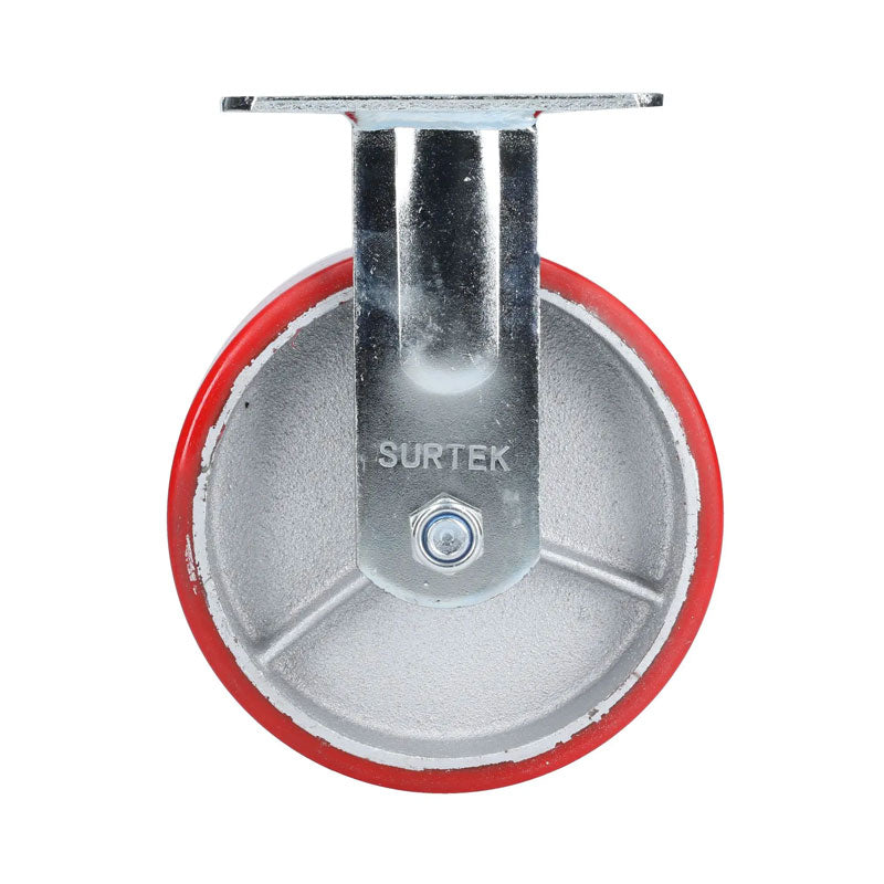 Rodaja de fierro con poliuretano rojo fija de 6", RP15F Surtek
