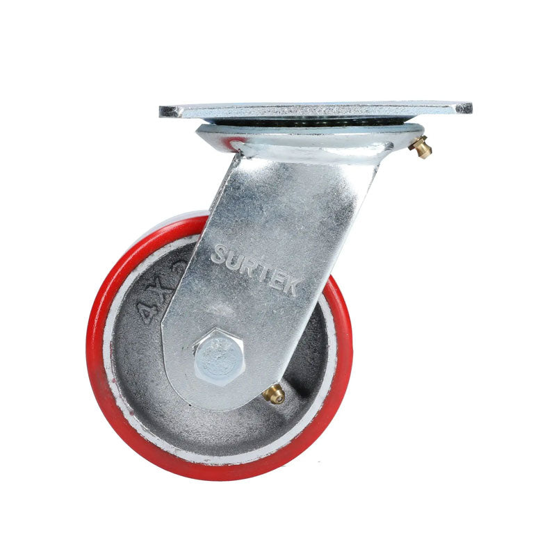 Rodaja de fierro con poliuretano rojo giratoria de 4", RP10G Surtek