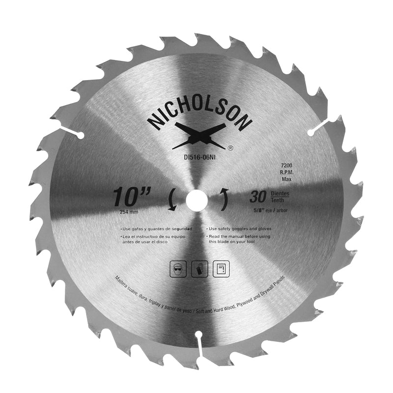 Disco De Carburo De Tungsteno De 10" X 5/8" Con 30 Dientes, Hnc51606 Nicholson
