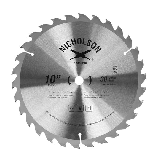 Disco De Carburo De Tungsteno De 10" X 5/8" Con 30 Dientes, Hnc51606 Nicholson