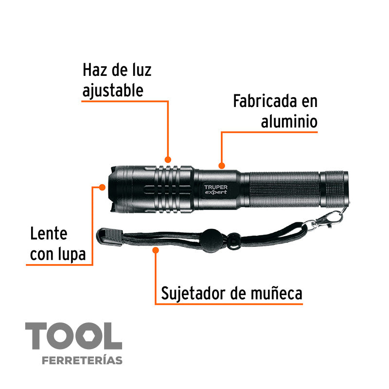 Linterna recargable de aluminio de 500 lm, TRUPER, LIXR-2AA, 16777
