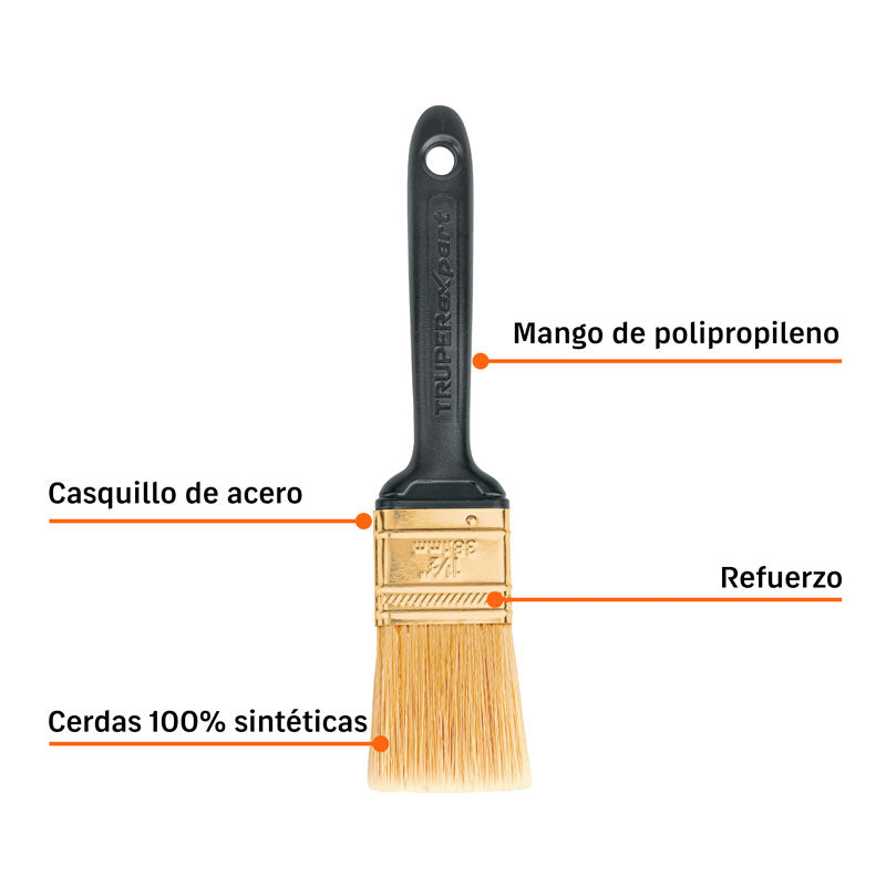 Brocha profesional de 1 1/2” con mango de plástico, TRUPER EXPERT, BRT-1-1/2X, 17861