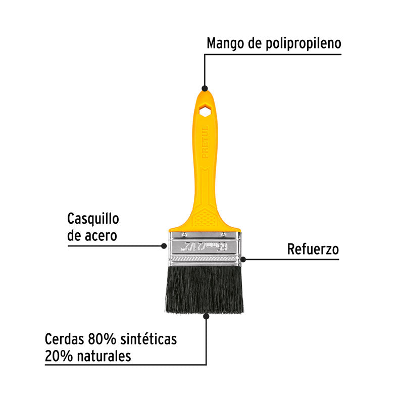 Brocha de uso general de 2 1/2” con mango de plástico, PRETUL, BRP-2-1/2 / 21527