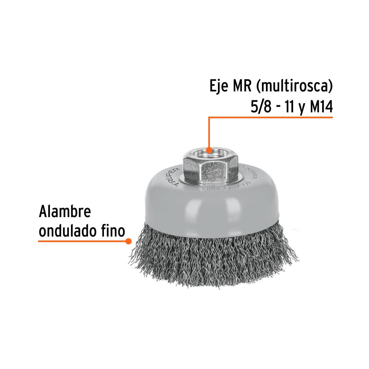 Carda copa de 3” alambre ondulado fino, TRUPER, CO-508MR, 100857