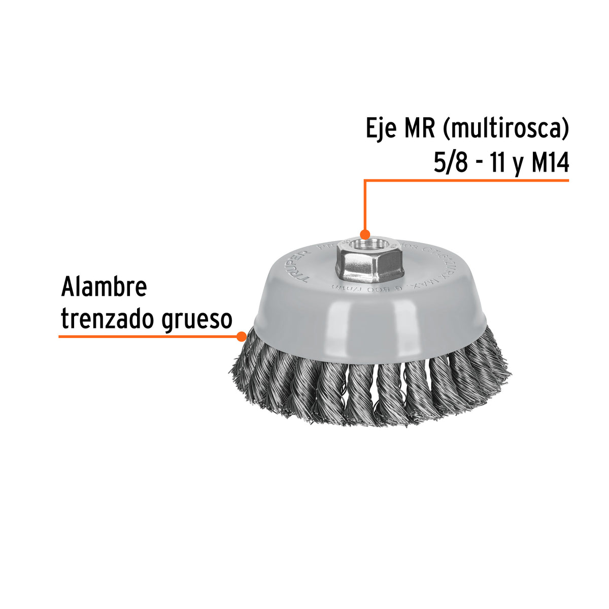 Carda copa 3” alambre trenzado grueso, TRUPER, CT-612MRX, 100856