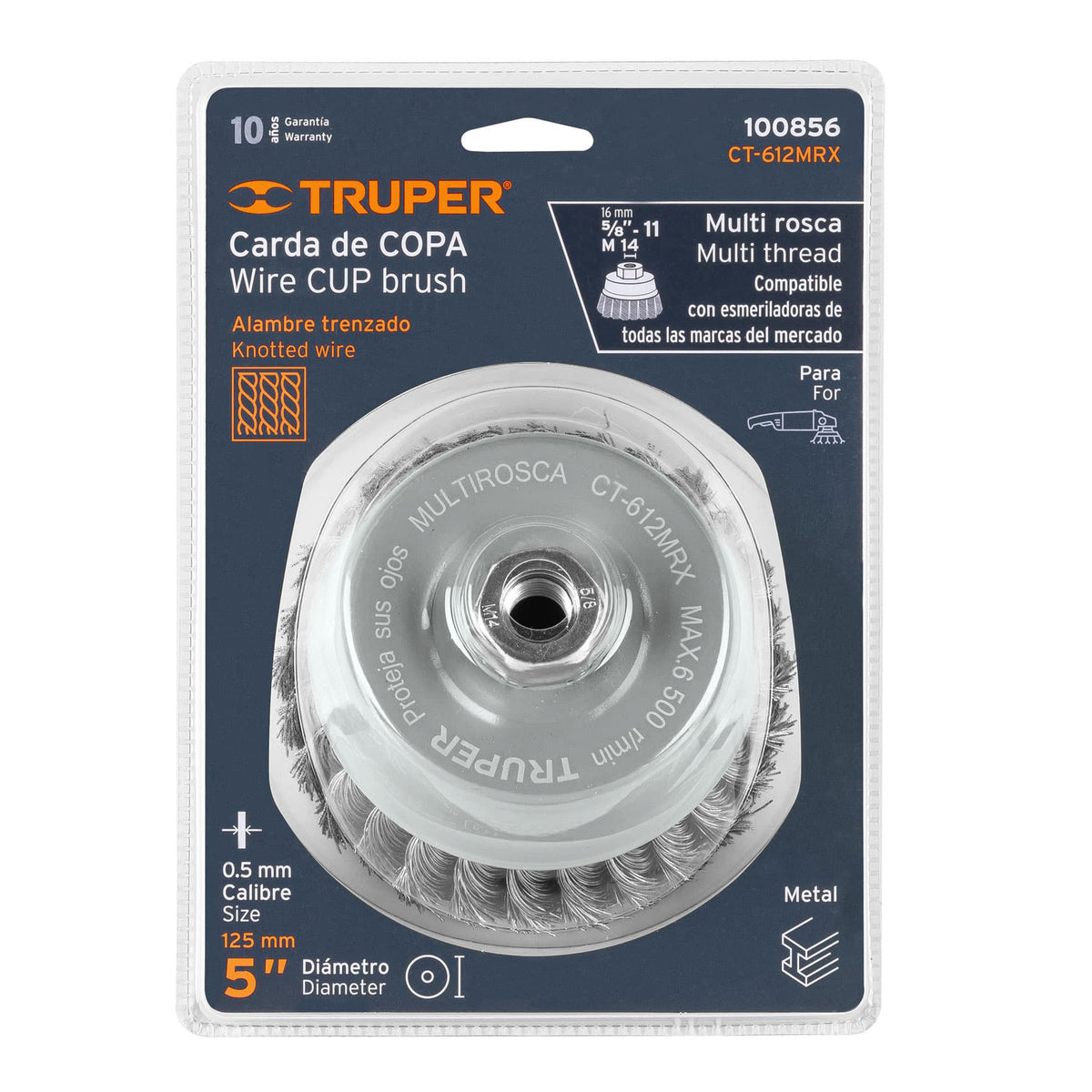 Carda copa 3” alambre trenzado grueso, TRUPER, CT-612MRX, 100856