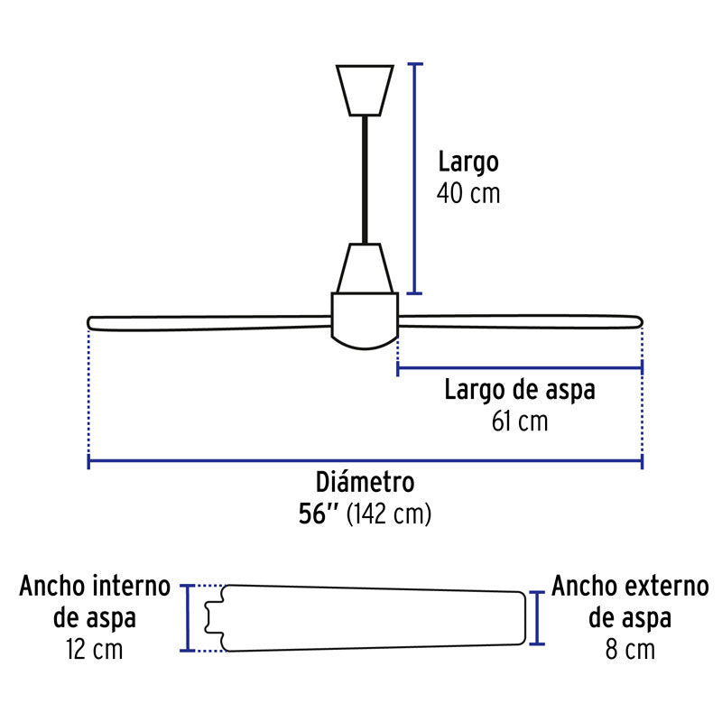 Ventilador de techo para interior de 56", blanco, VOLTECK, 46560, VENT-56