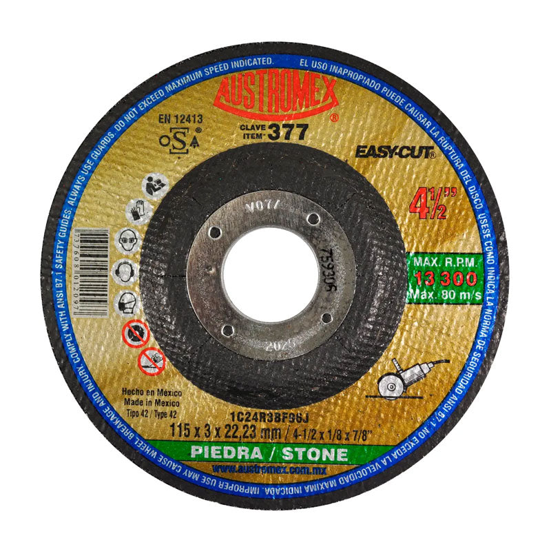 377 Disco Piedra C/Cazuela 4.1/2" x 1/8" x 7/8" Austromex