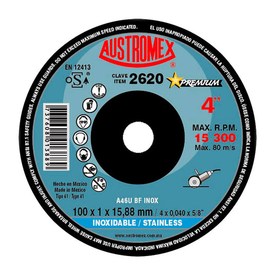 2620 Disco Plano Acero Inox. 4" X 5/8" Austromex