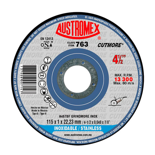 763 Disco Inox. Plano 4.1/2" x 0.040" x 7/8" Austromex