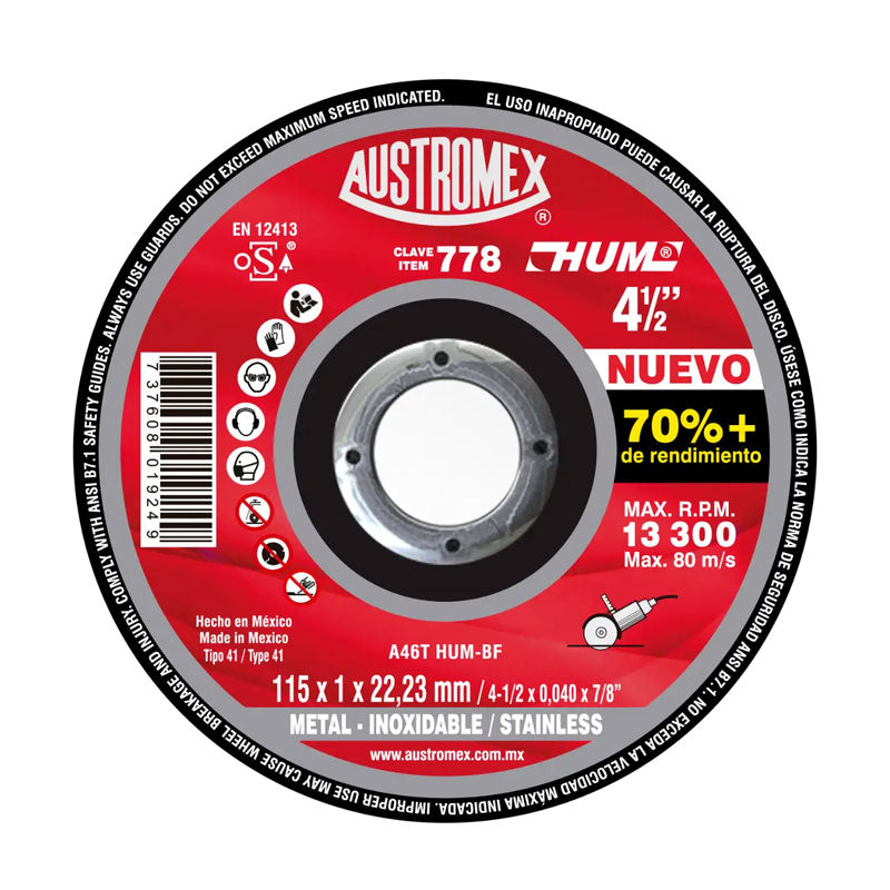778 Disco Corte Plano Metal 4.1/2" x 0.040" x 7/8" Austromex