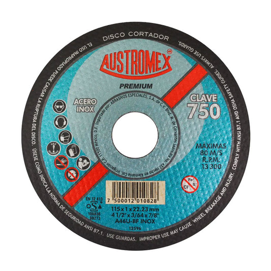 750 Disco Acero Inox. 4.1/2" X 1 Mm X 22.2 Mm