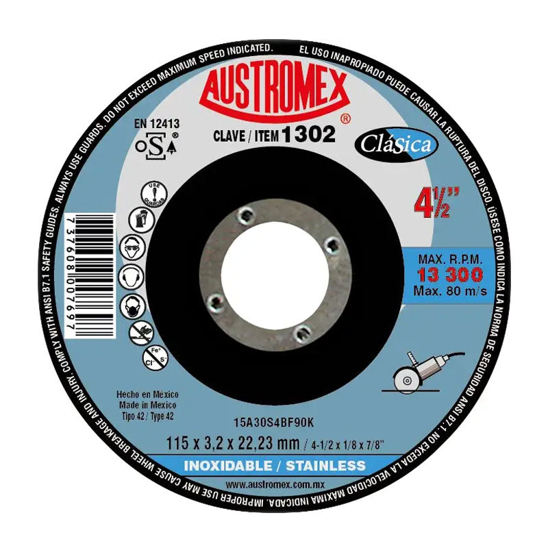 1302 Disco Acero Inox. C/Cazuela 4.1/2"X1/8"X7/8"
