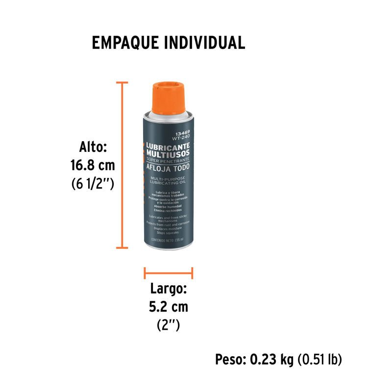 Aflojatodo en aerosol de 235 ml, Wt 240 Truper 13469 - Tool Ferreterías / Ferretodo - Herramientas y material de construcción.