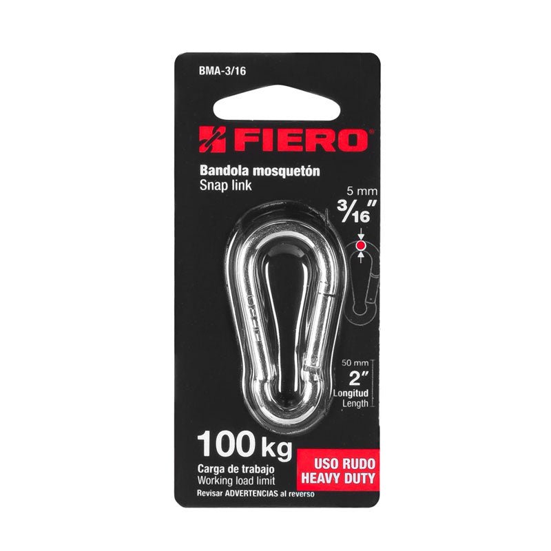 Bandola mosquetón de acero de 3/16", 44037 Fiero BMA3/16 - Tool Ferreterías / Ferretodo - Herramientas y material de construcción.