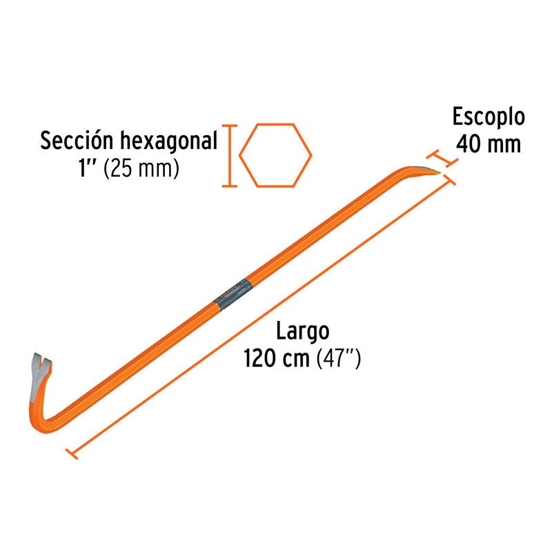 Barreta de uña de 1" x 120 cm, 10874 Truper BU 120 - Tool Ferreterías / Ferretodo - Herramientas y material de construcción.