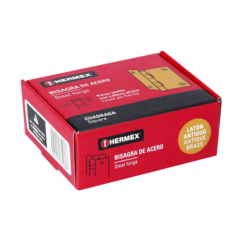Bisagra Cuadrada 3", Latón Antiguo, Cabeza Plana, Hermex - Tool Ferreterías / Ferretodo - Herramientas y material de construcción.