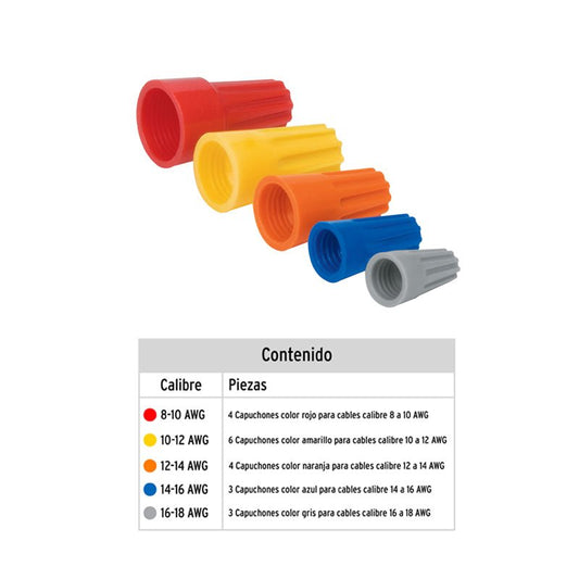 Bolsa con 20 capuchones para cable, calibres surtidos, 47330 Volteck CAPU - 0818 - Tool Ferreterías / Ferretodo - Herramientas y material de construcción.