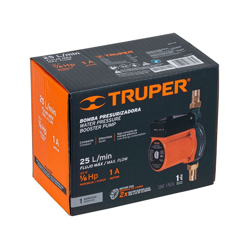 Bomba Presurizadora 1/6 Hp, Truper - Tool Ferreterías / Ferretodo - Herramientas y material de construcción.