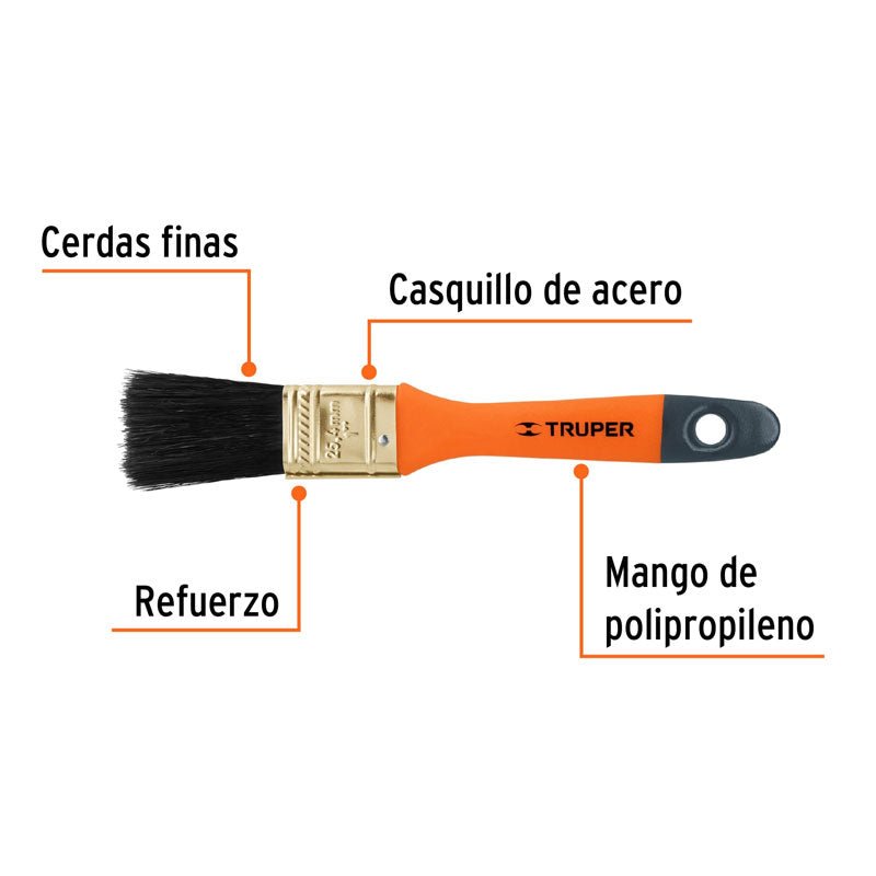 Brocha profesional de 1" con mango de plástico, 14481 Truper BRT1 - Tool Ferreterías / Ferretodo - Herramientas y material de construcción.