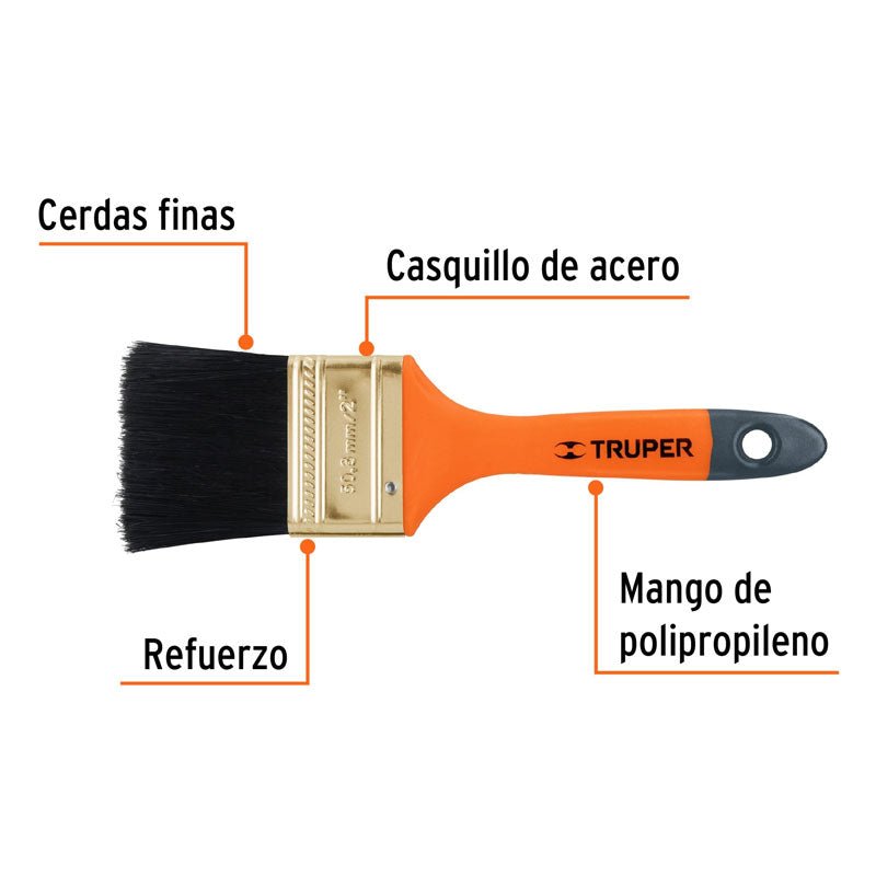 Brocha profesional de 2" con mango de plástico, 14483 Truper BRT2 - Tool Ferreterías / Ferretodo - Herramientas y material de construcción.