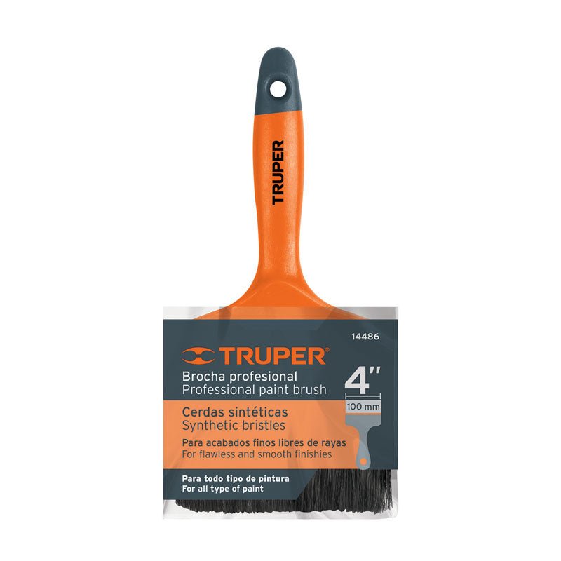 Brocha profesional de 4" con mango de plástico, 14486 Truper BRT4 - Tool Ferreterías / Ferretodo - Herramientas y material de construcción.