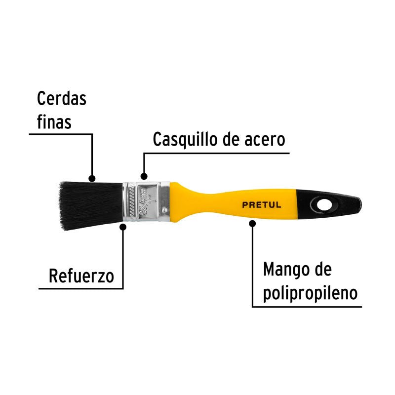 Brocha uso general de 1" con mango de plástico, 21524 Pretul BRP1 - Tool Ferreterías / Ferretodo - Herramientas y material de construcción.