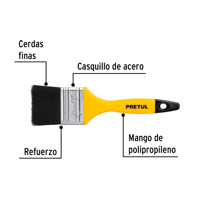 Brocha uso general de 2" con mango de plástico, 21526 Pretul BRP2 - Tool Ferreterías / Ferretodo - Herramientas y material de construcción.