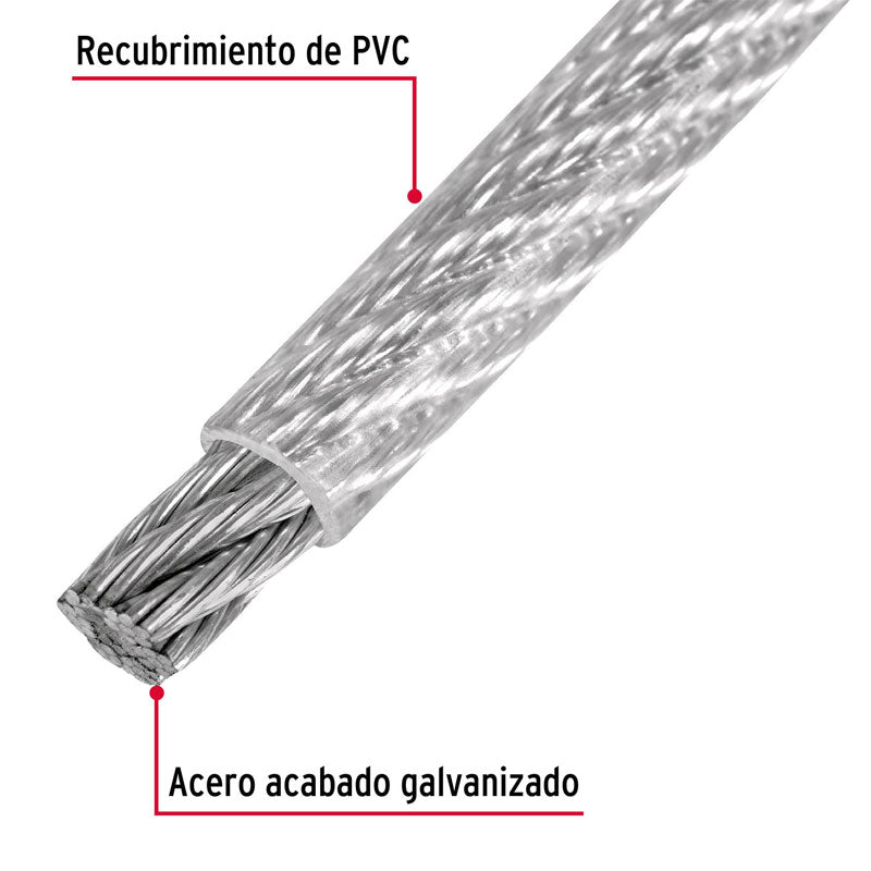 Cable de acero recubierto de PVC de 1/16" x 75 m, 7 x 7 hilos, 44220 Fiero CAB1/16RX - Tool Ferreterías / Ferretodo - Herramientas y material de construcción.
