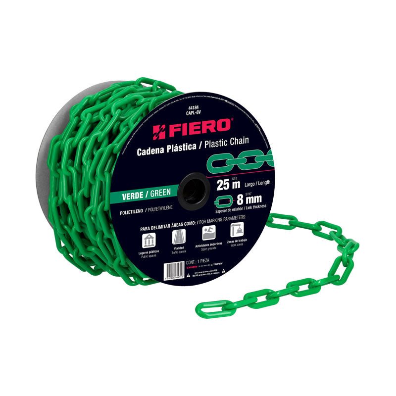 Cadena de plástico verde de 8 mm, 44184 Fiero CAPL8V - Tool Ferreterías / Ferretodo - Herramientas y material de construcción.