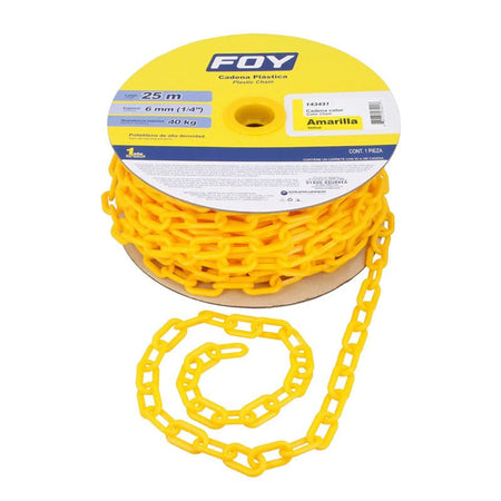 Cadena plástica calibre 6 mm de 25 m, color amarillo, 143421 Foy - Tool Ferreterías / Ferretodo - Herramientas y material de construcción.