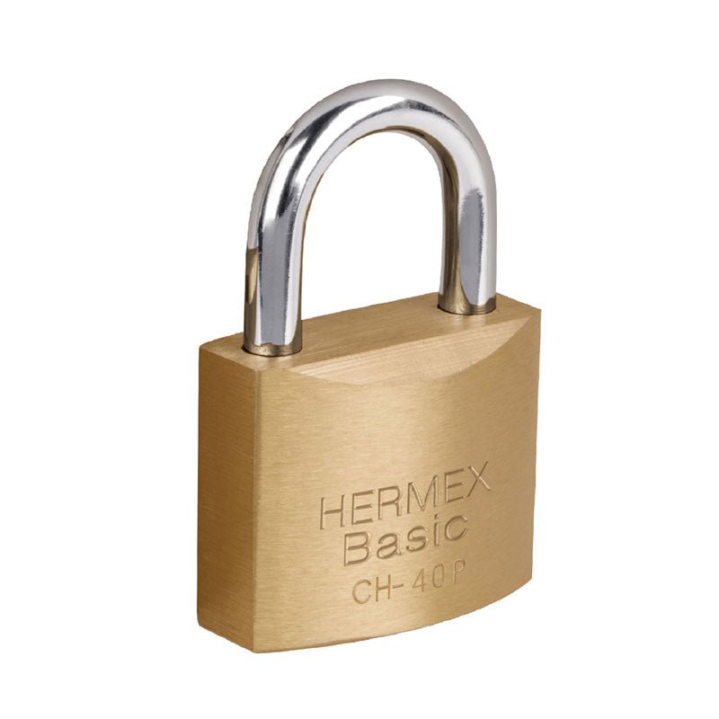 Candado de hierro color latón de 40 mm, corto, 23518 Hermex CH 40P - Tool Ferreterías / Ferretodo - Herramientas y material de construcción.