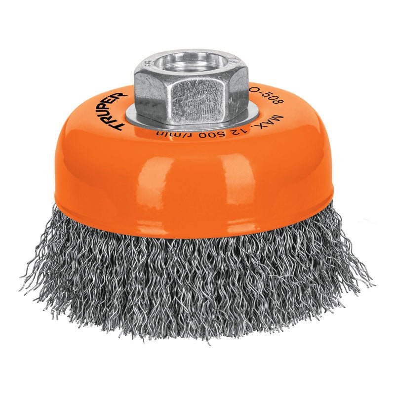 Carda copa de 3" de alambre ondulado fino, eje 5/8" 11, Truper , 14182 Truper CO508 - Tool Ferreterías / Ferretodo - Herramientas y material de construcción.