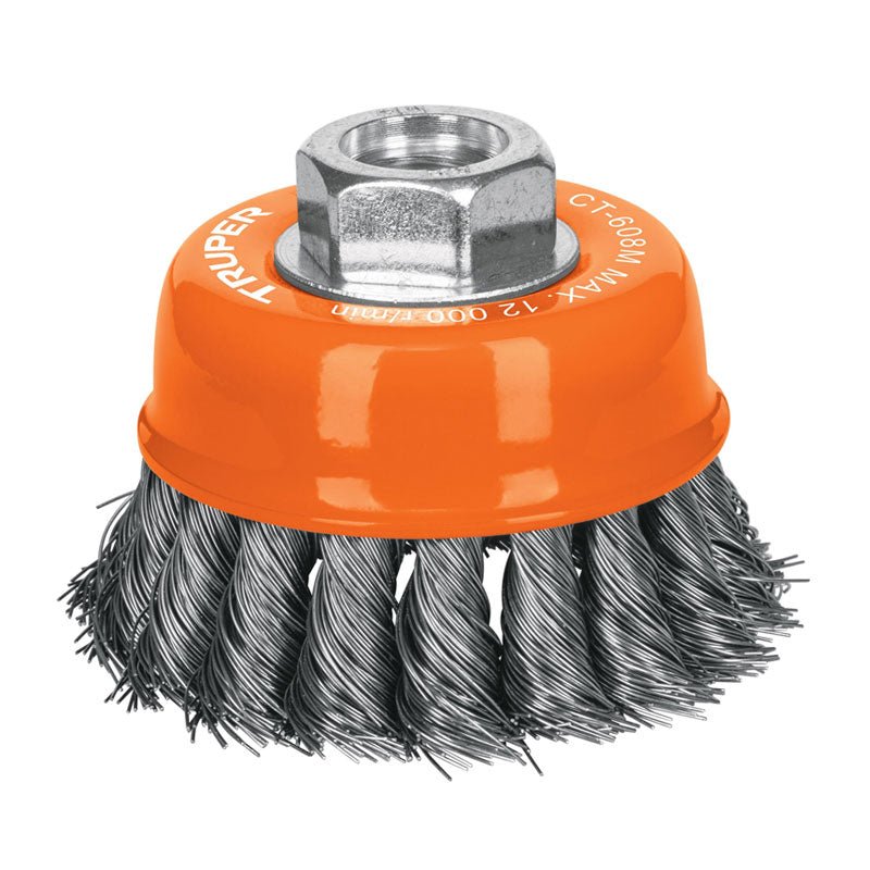 Carda copa de 3" de alambre trenzado fino, eje M14, 14184 Truper CT608M - Tool Ferreterías / Ferretodo - Herramientas y material de construcción.