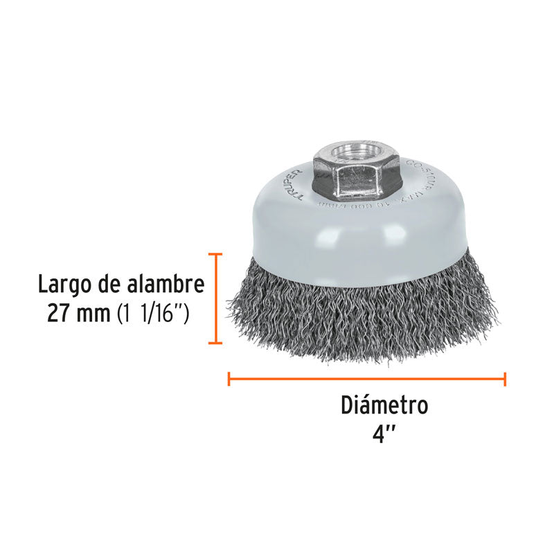 Carda copa de 4" de alambre ondulado fino, con multi rosca, 100858 Truper CO510MR - Tool Ferreterías / Ferretodo - Herramientas y material de construcción.