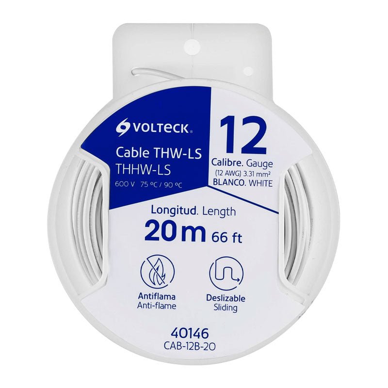 Carrete Con 20 M De Cable Thhw Ls 12 Awg Blanco, Volteck - Tool Ferreterías / Ferretodo - Herramientas y material de construcción.
