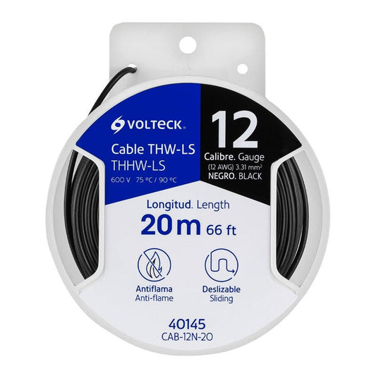 Carrete Con 20 M De Cable Thhw Ls 12 Awg Negro, Volteck - Tool Ferreterías / Ferretodo - Herramientas y material de construcción.