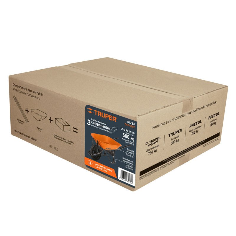 Carretilla de 4.5 ft3 imponchable, bastidor tubular, 10233 Truper CAT 45FF - Tool Ferreterías / Ferretodo - Herramientas y material de construcción.