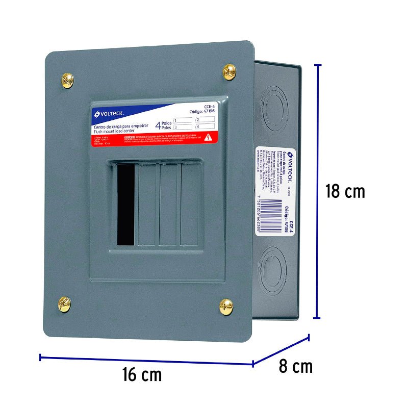 Centro De Carga Empotrable, 4 Polos, Volteck - Tool Ferreterías / Ferretodo - Herramientas y material de construcción.