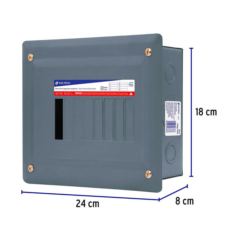Centro De Carga Empotrable, 8 Polos, Volteck - Tool Ferreterías / Ferretodo - Herramientas y material de construcción.